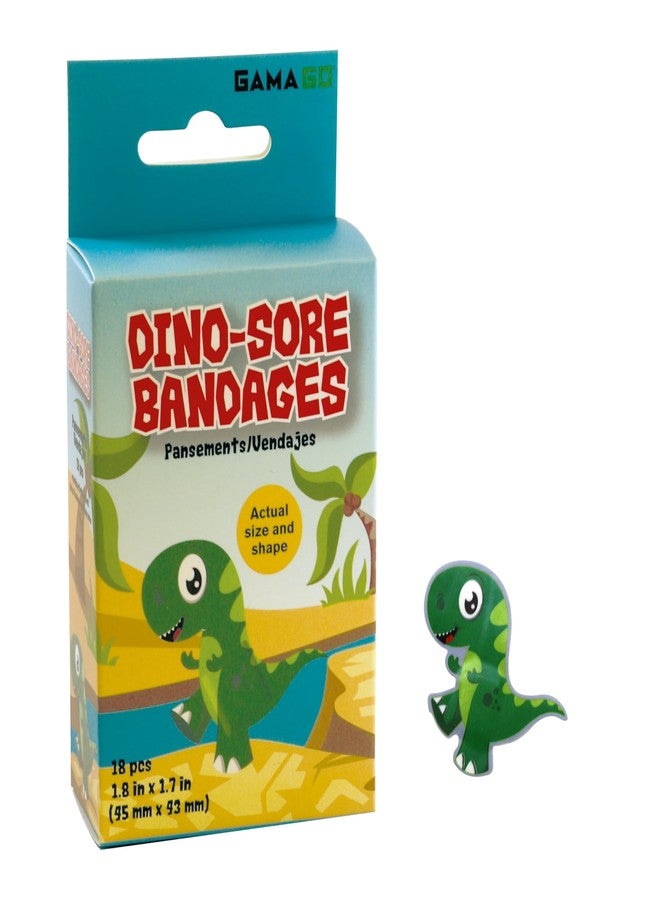GAMAGO Dino-Sore Bandages for Kids & Kidults - Set of 18 Individually Wrapped Self Adhesive Bandages - Sterile, Latex-Free & Easily Removable - Funny Gift & First Aid Addition - Image 1